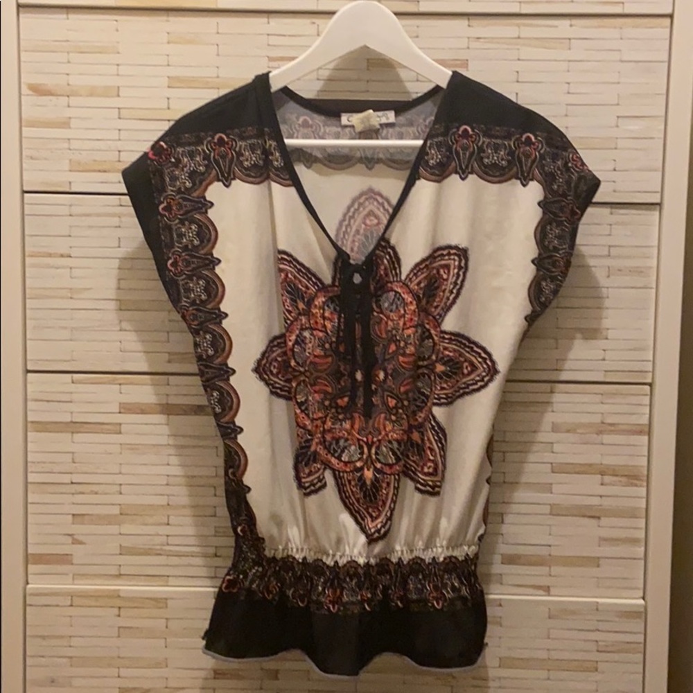 Claudia Richard ethnic caftan blouse black white